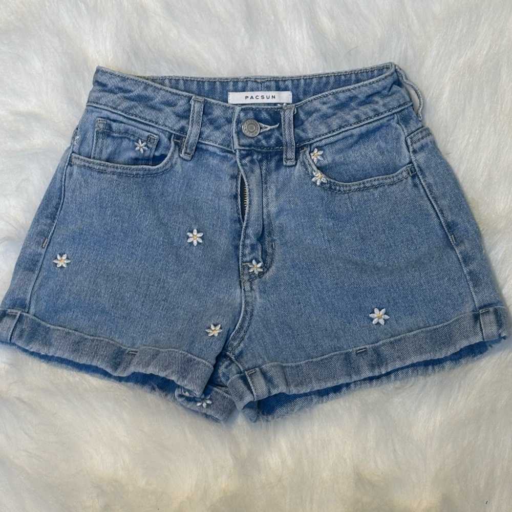 PacSun Blue Daisy Embellished Jean Shorts